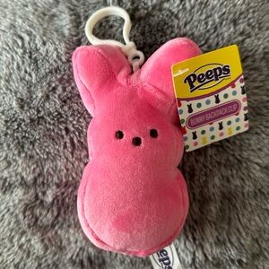 PEEPS Plush 💗🐰 PINK Marshmallow Bunny Clip Hanger Keychain 4" Toy Just Born